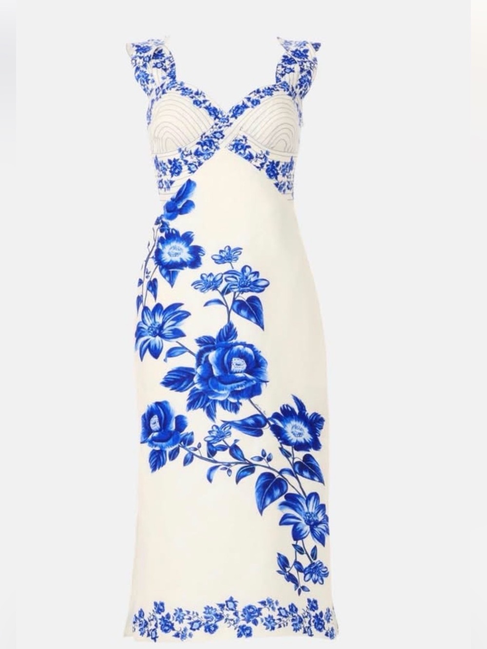Farm Rio Off White Cascade Wavy Midi Dress. Sz medium.